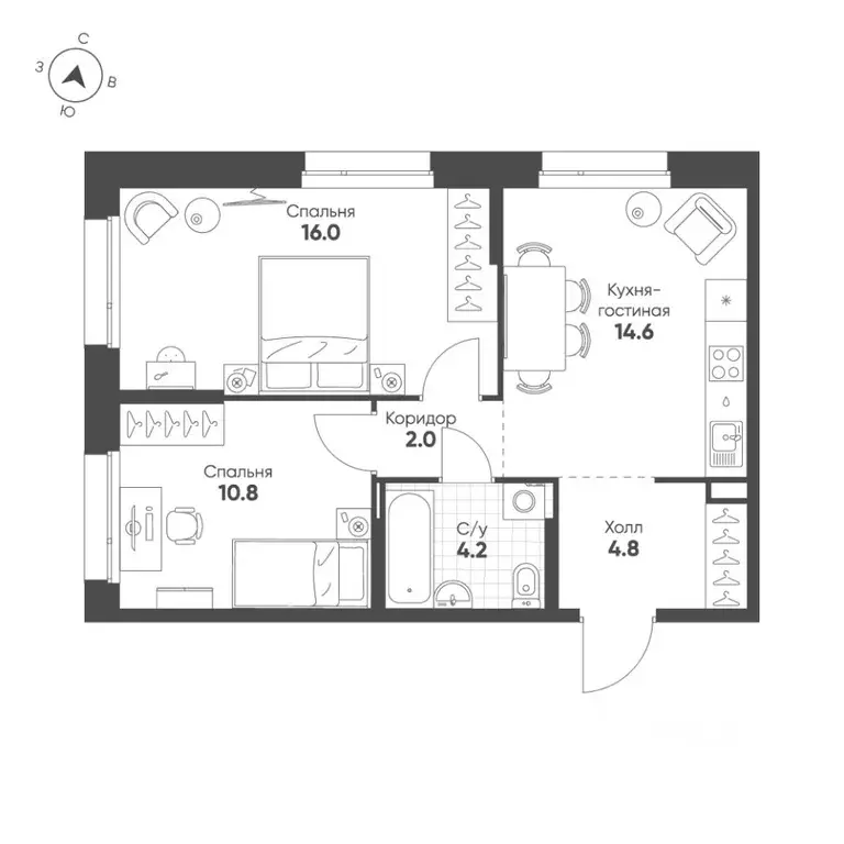 2-к кв. Свердловская область, Екатеринбург Солнечный жилрайон,  (52.4 ... - Фото 1