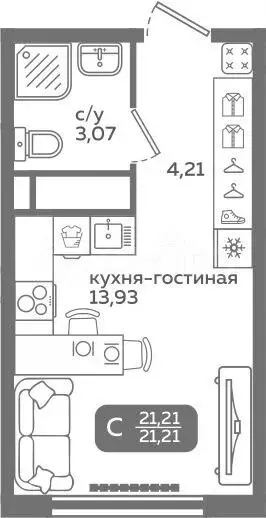 Квартира-студия, 21,2 м, 19/21 эт. - Фото 0