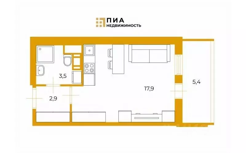 Студия Санкт-Петербург просп. Ветеранов, 175к4 (24.3 м) - Фото 1