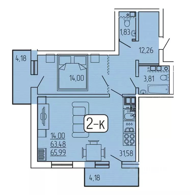 2-к кв. Бурятия, Улан-Удэ 140Б мкр,  (65.99 м) - Фото 1