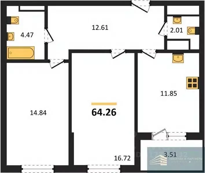 2-к кв. Воронежская область, Воронеж ул. Ломоносова, 116Б (64.3 м) - Фото 0