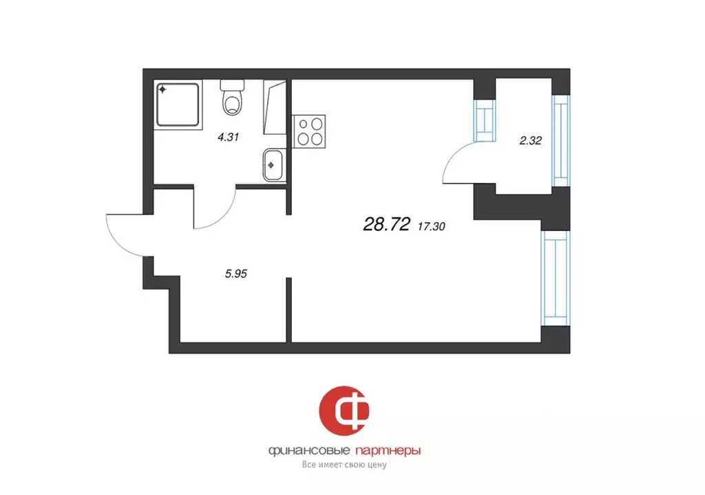 Студия Санкт-Петербург ул. Среднерогатская, 11к2 (28.72 м) - Фото 0