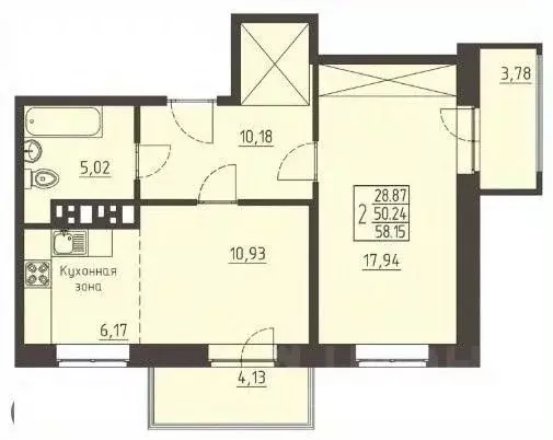 2-к кв. Иркутская область, Иркутск ул. Рылеева, 11 (58.68 м) - Фото 1