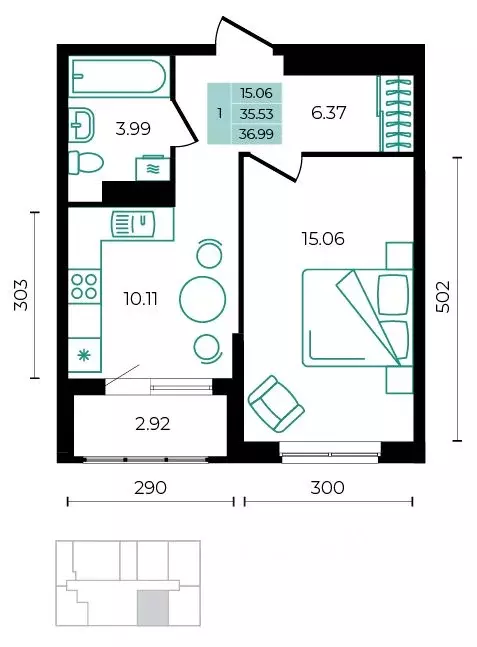 1-к кв. Адыгея, Майкопский район, пос. Тульский ул. Заречная (36.99 м) - Фото 1