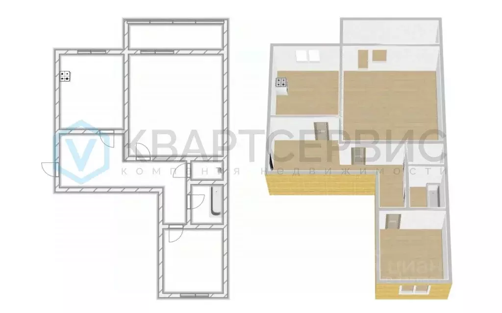 2-к кв. Омская область, Омск ул. Ватутина, 24 (54.7 м) - Фото 2