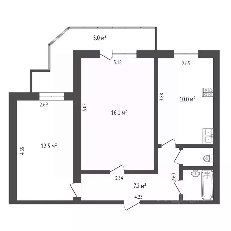 2-к кв. Тюменская область, Тюмень Харьковская ул., 59к3 (51.5 м) - Фото 0