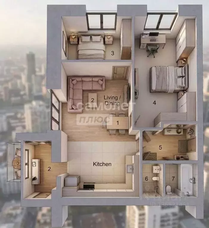 3-к кв. Башкортостан, Уфа ул. Бессонова, 29/1 (63.3 м) - Фото 2