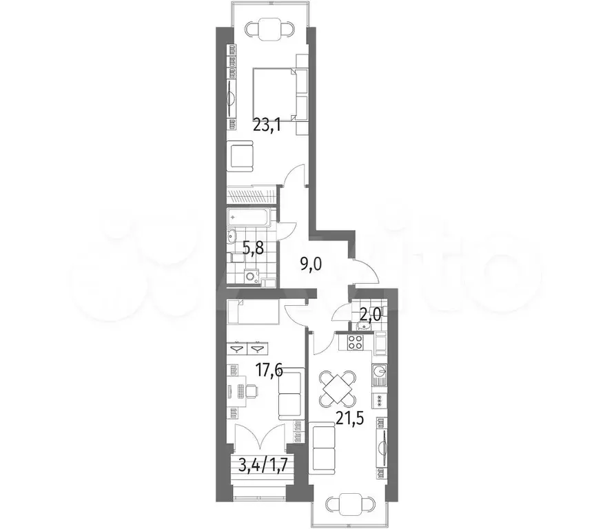 2-к. квартира, 80,7 м, 12/13 эт. - Фото 0