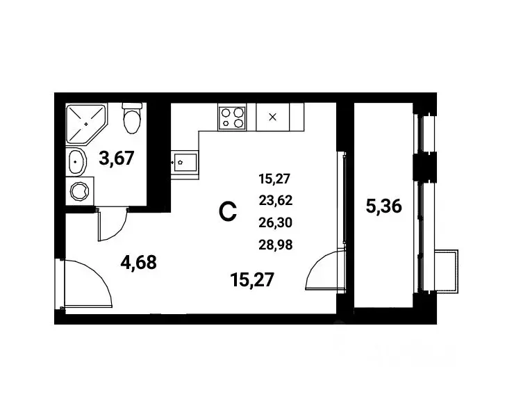 Студия Воронежская область, Воронеж наб. Чуева, 7 (26.3 м) - Фото 0
