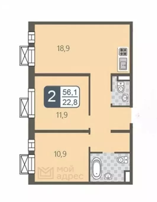 2-комнатная квартира: Москва, улица Вертолётчиков, 21к5 (56 м) - Фото 0