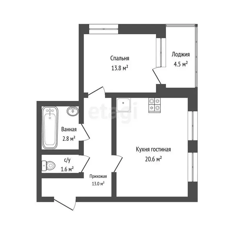 1-комнатная квартира: Тюмень, улица Мельникайте, 2к4 (49.1 м) - Фото 1