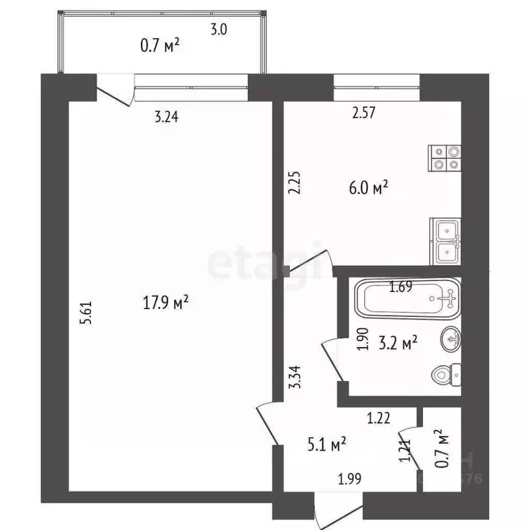 1-к кв. Татарстан, Лениногорск ул. Гагарина, 33 (32.0 м) - Фото 1
