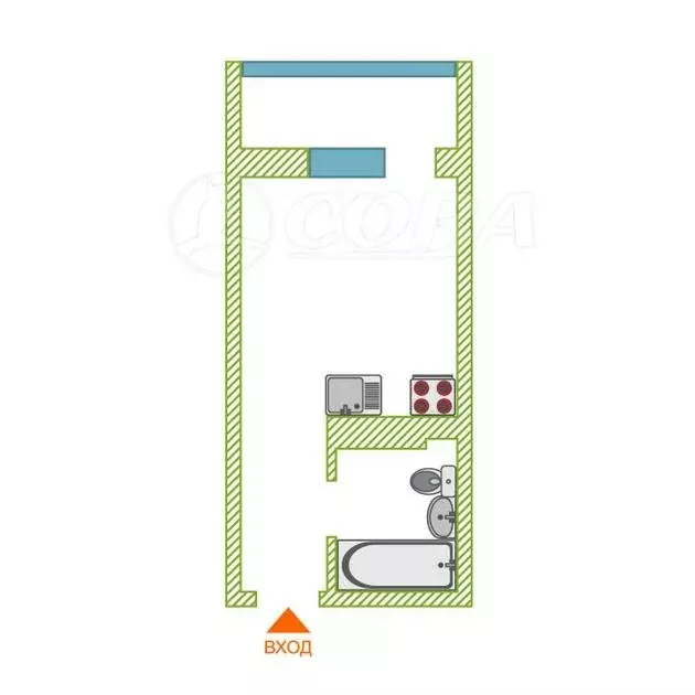 Квартира-студия: Тюмень, улица Новосёлов, 107к1 (16 м) - Фото 1