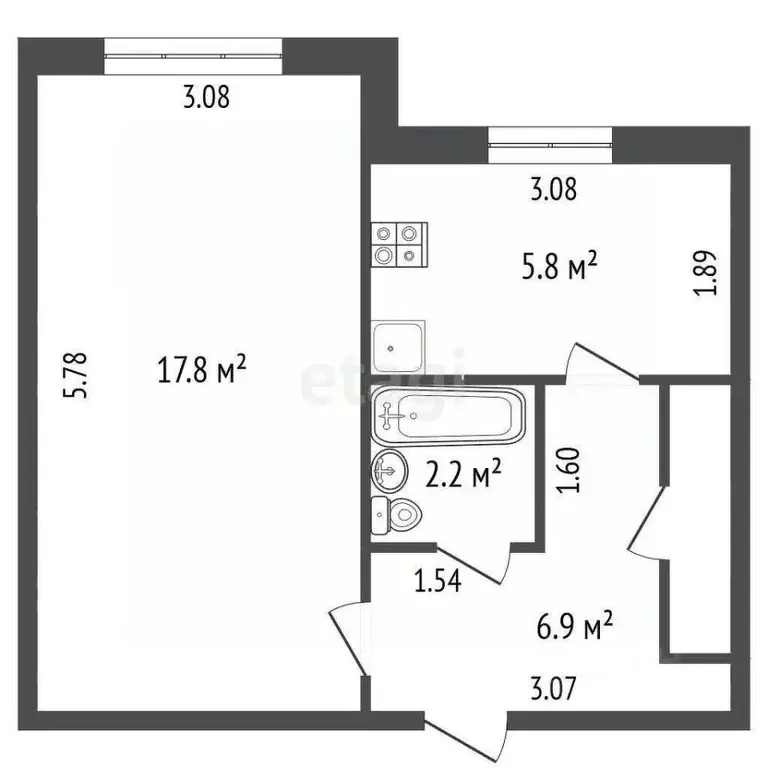 1-к кв. Крым, Щелкино Ленинский район, 2-й мкр, 78В3 (32.7 м) - Фото 1