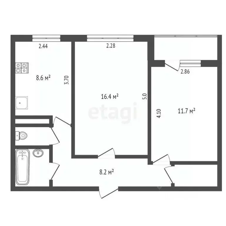 2-к кв. Татарстан, Набережные Челны пос. ЗЯБ, бул. Бумажников, 5 (52.6 ... - Фото 2