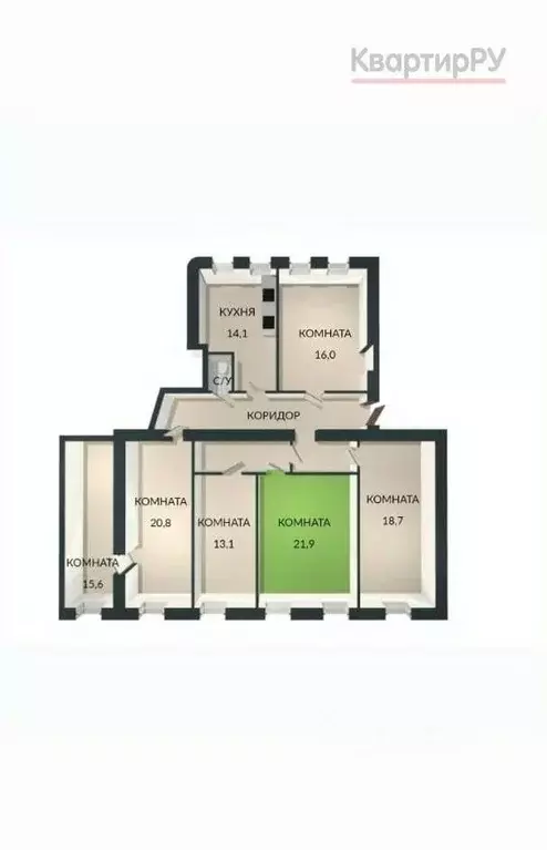 Комната Санкт-Петербург ул. Льва Толстого, 4 (21.9 м) - Фото 1