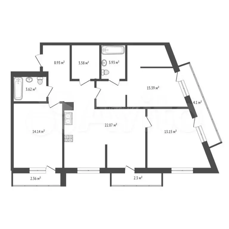 3-к. квартира, 95 м, 4/10 эт. - Фото 0