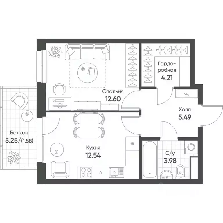 1-к кв. Татарстан, Казань Квартал Сюита жилой комплекс (39.8 м) - Фото 1