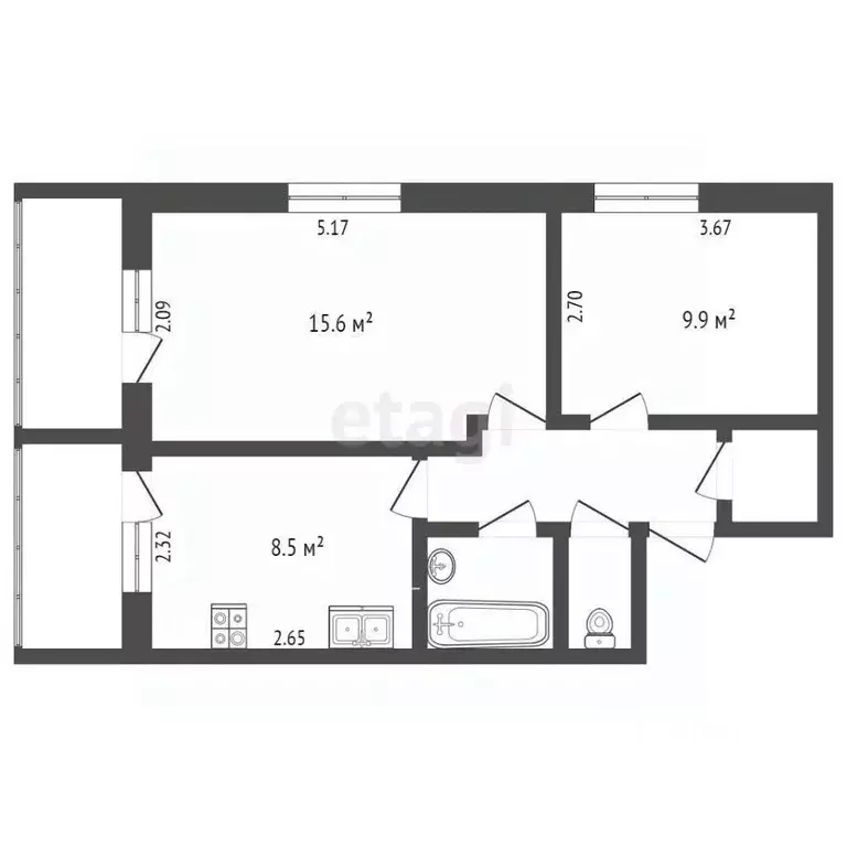 2-к кв. Вологодская область, пос. Лесково 42 (43.6 м) - Фото 2