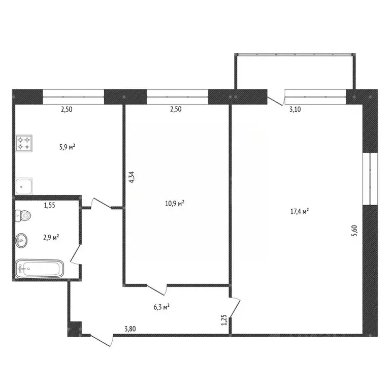 2-к кв. Башкортостан, Уфа ул. Достоевского, 152/1 (43.4 м) - Фото 2