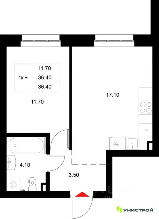 1-к кв. Татарстан, Казань Техническая ул. (36.4 м) - Фото 1