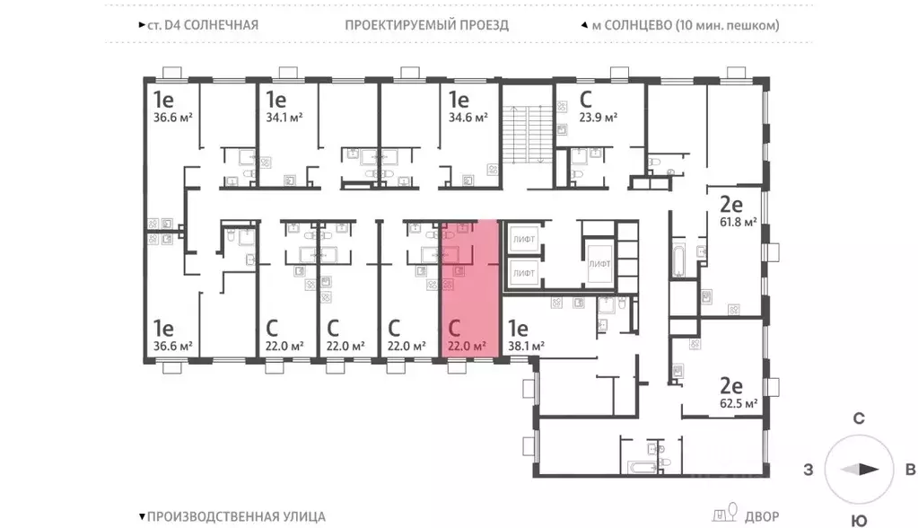 Студия Москва Лучи-2 жилой комплекс (22.0 м) - Фото 1