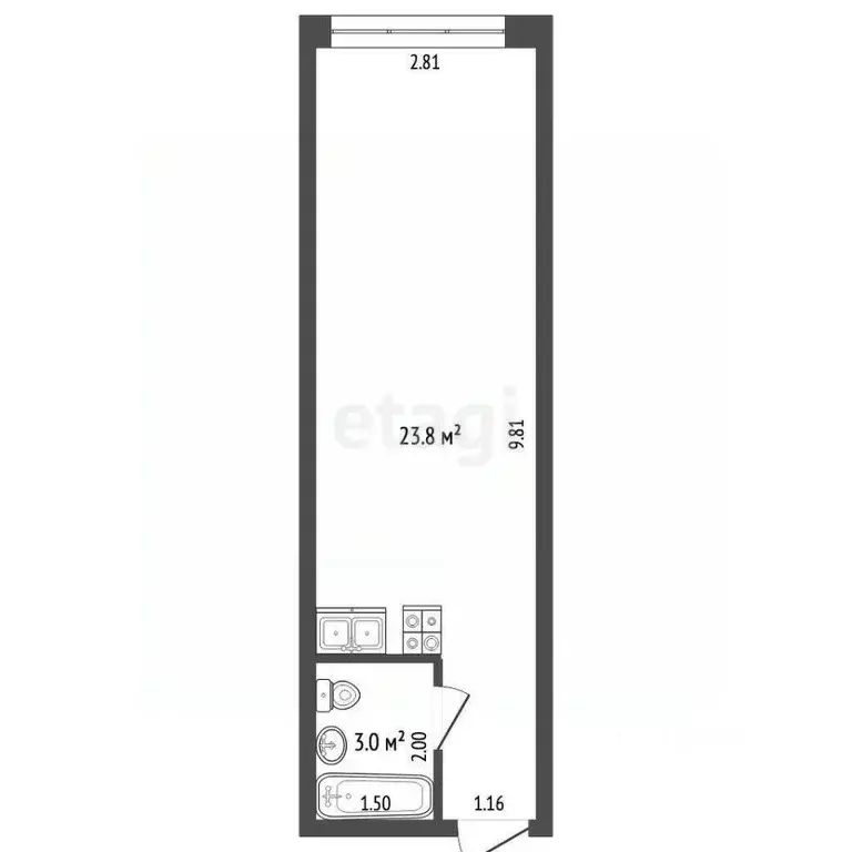 Студия Крым, Евпатория ул. Фрунзе (28.8 м) - Фото 2