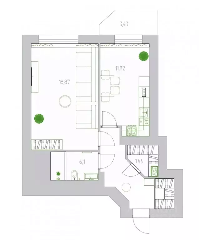 1-к кв. Калининградская область, Калининград ул. Космонавта Леонова, ... - Фото 2
