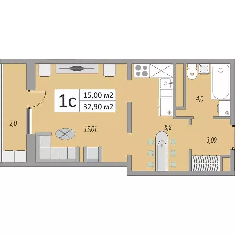 Квартира-студия: Оренбург, улица Юркина, 6 (32.9 м) - Фото 1