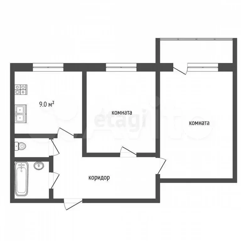 2-к. квартира, 48 м, 1/9 эт. - Фото 0