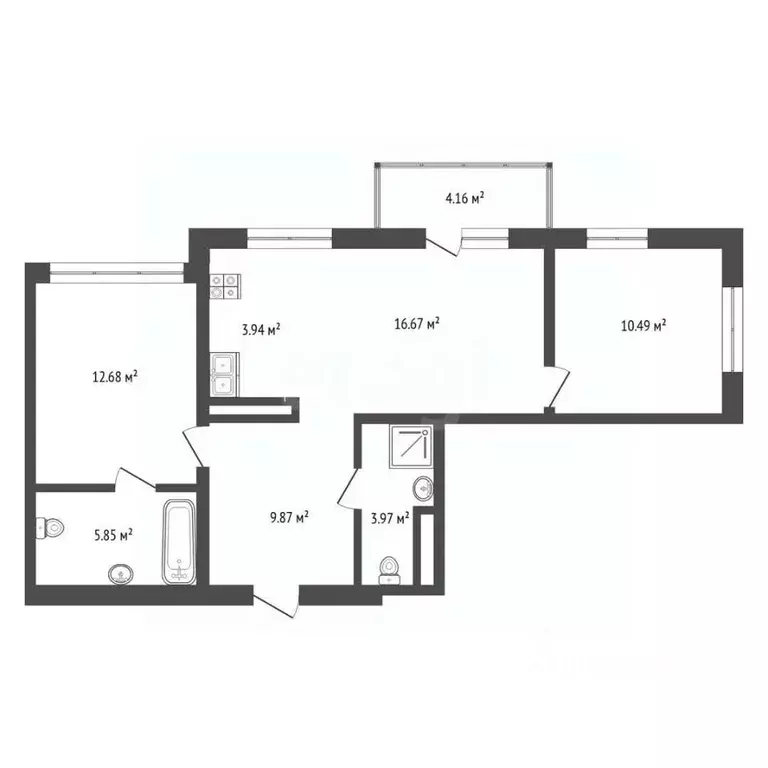 2-к кв. Тюменская область, Тюмень ул. Краснооктябрьская, 4к1 (63.3 м) - Фото 2