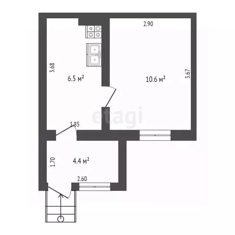 1-к кв. Крым, Феодосия ул. Старокарантинная, 40 (21.5 м) - Фото 2