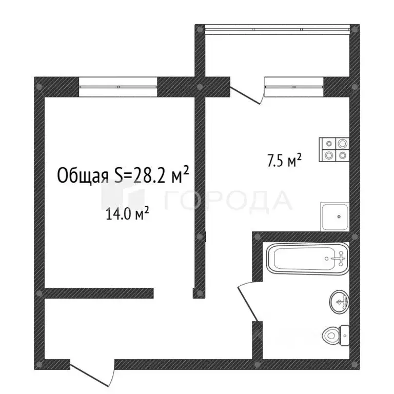 1-к кв. Кемеровская область, Новокузнецк ул. Зорге, 14 (28.3 м) - Фото 1