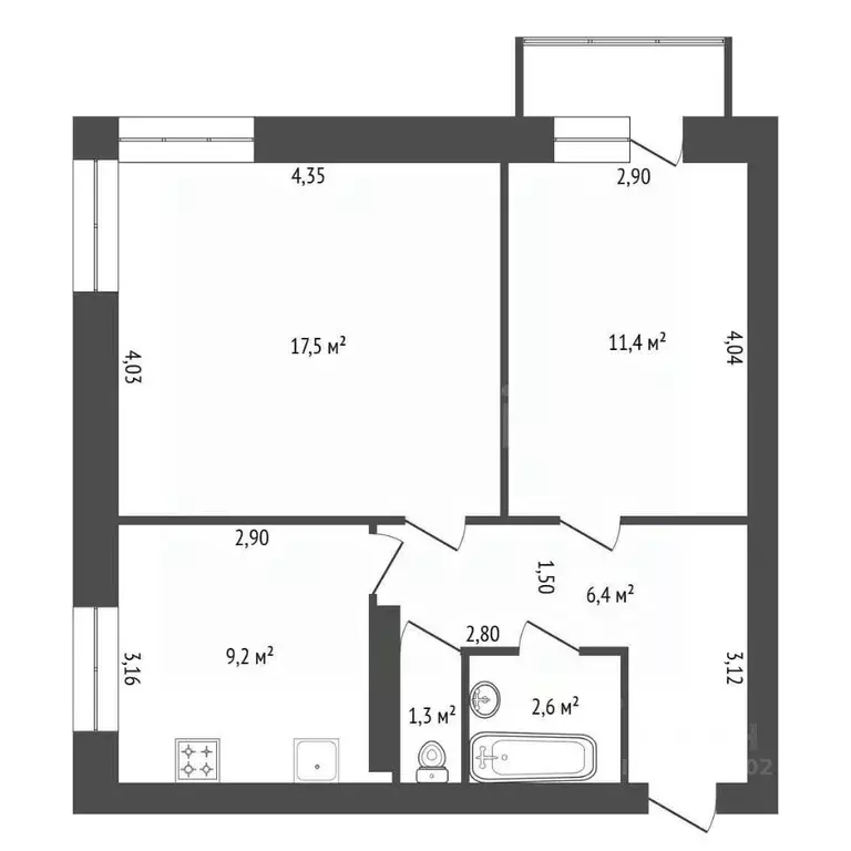 2-к кв. Башкортостан, Уфа Баязита Бикбая ул., 23/1 (51.5 м) - Фото 2