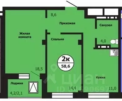 2-к кв. Красноярский край, Красноярск ул. Лесников, 51Б (58.8 м) - Фото 0