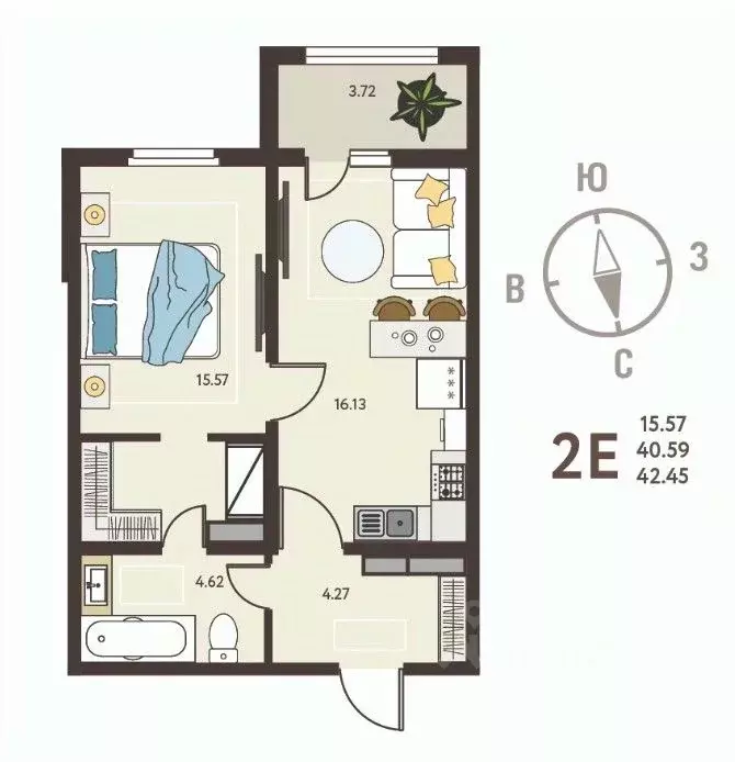 1-к кв. Воронежская область, с. Новая Усмань бул. Художников, 2 (42.45 ... - Фото 1