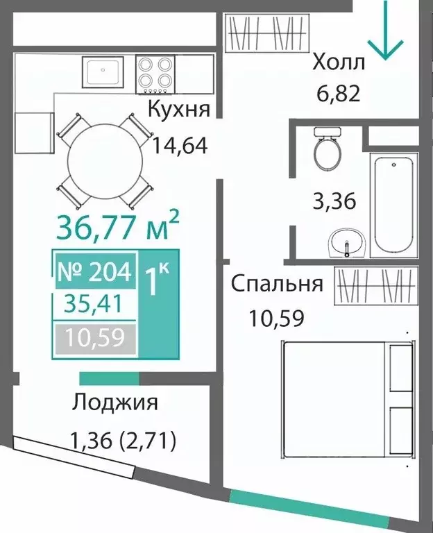 1-к кв. Крым, Симферополь Барбарис жилой комплекс (36.77 м) - Фото 0