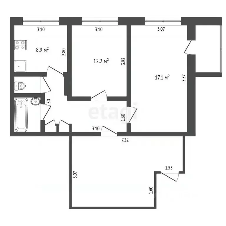 2-к кв. Тюменская область, Тюмень Восточный мкр, ул. Моторостроителей, ... - Фото 2
