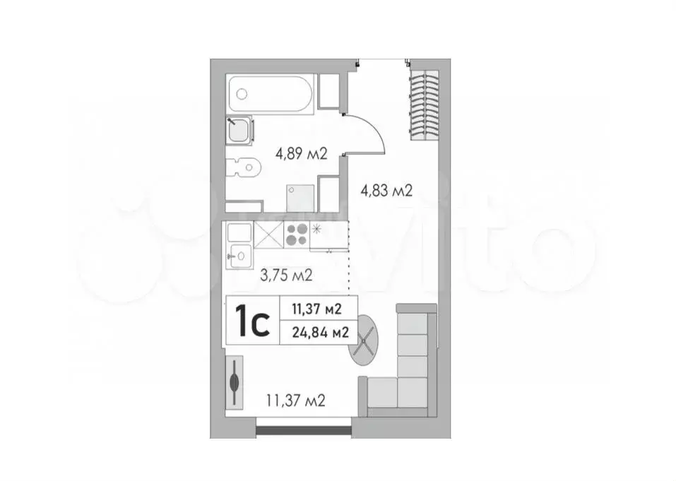 Квартира-студия, 24,8 м, 2/9 эт. - Фото 0