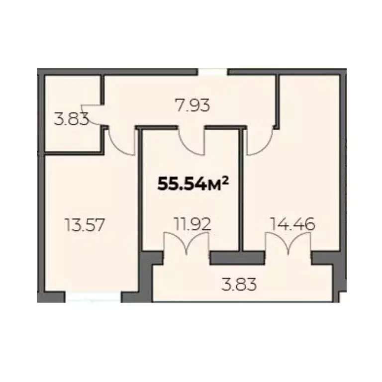 2-комнатная квартира: Адыгейск, ЖК Центральный Двор (55.54 м) - Фото 1
