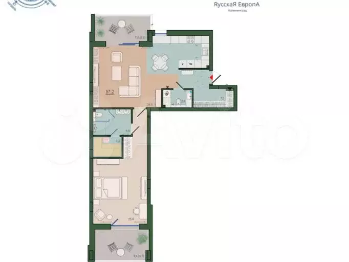 1-к. квартира, 87,1 м, 6/8 эт. - Фото 1