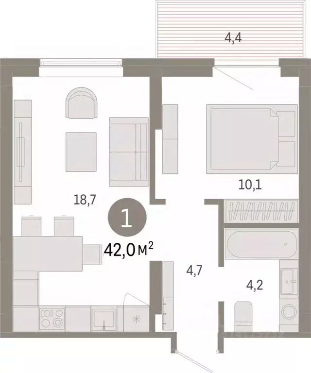 1-к кв. Омская область, Омск ул. Б.Г. Шаронова, 9 (42.0 м) - Фото 1