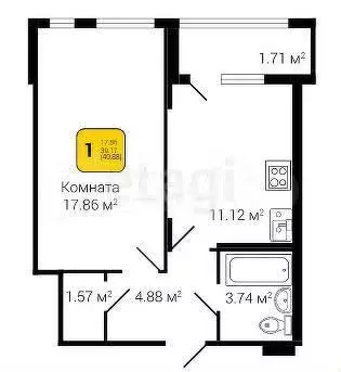 1-к. квартира, 41 м, 4/18 эт. - Фото 0