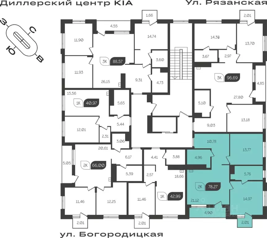 2-к кв. Тульская область, Тула ул. Богородицкая, 8В (78.27 м) - Фото 1