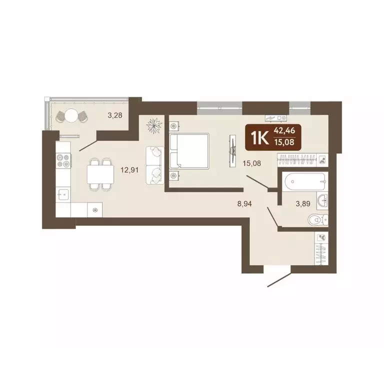 1-к кв. Кемеровская область, Кемерово 58В мкр, 1 (42.46 м) - Фото 1