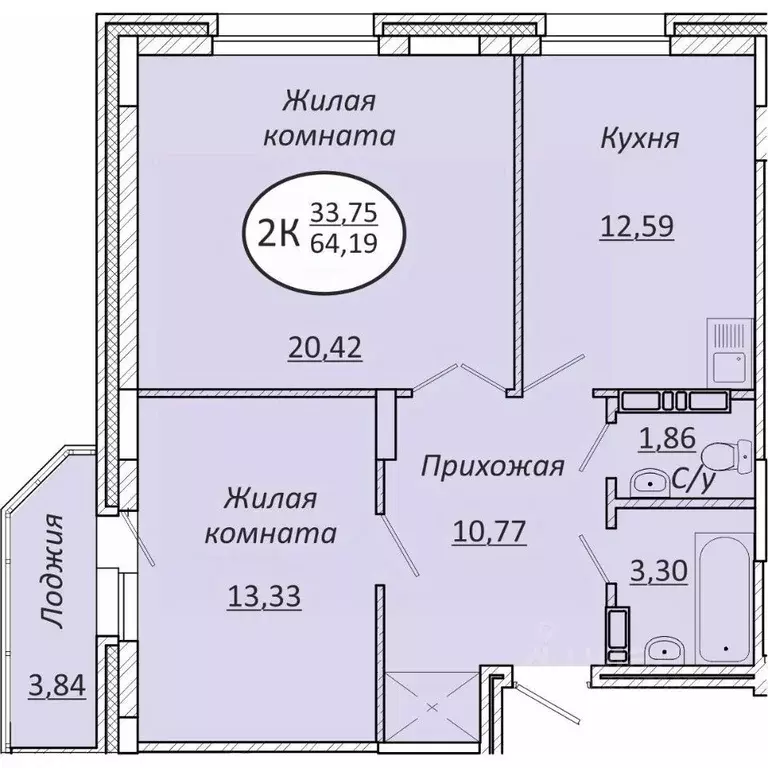 2-к кв. Новосибирская область, Новосибирск  (64.19 м) - Фото 0