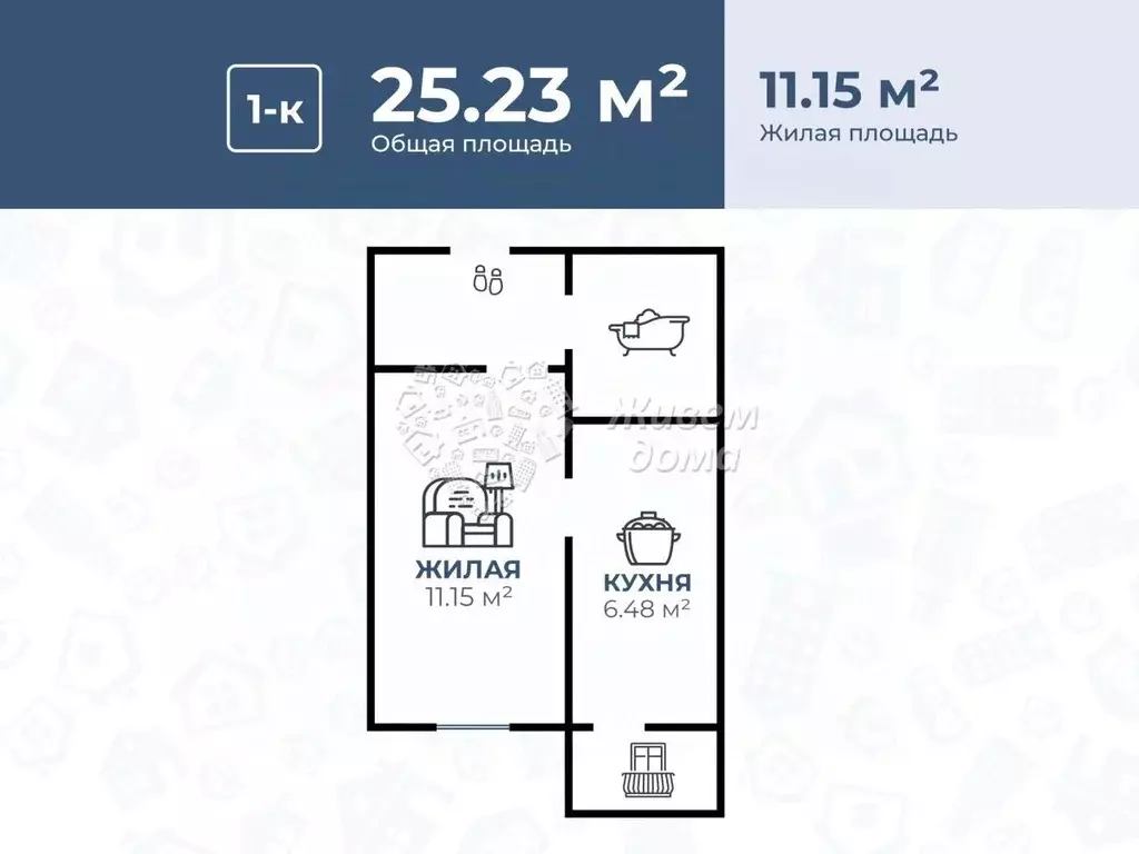 1-к кв. волгоградская область, волгоград ул. иссы плиева, 10 (25.23 м) - Фото 0