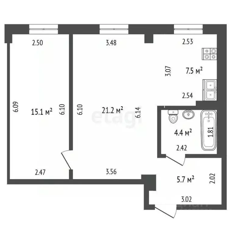 2-к кв. Башкортостан, Стерлитамак ул. Гоголя, 130А (53.9 м) - Фото 2