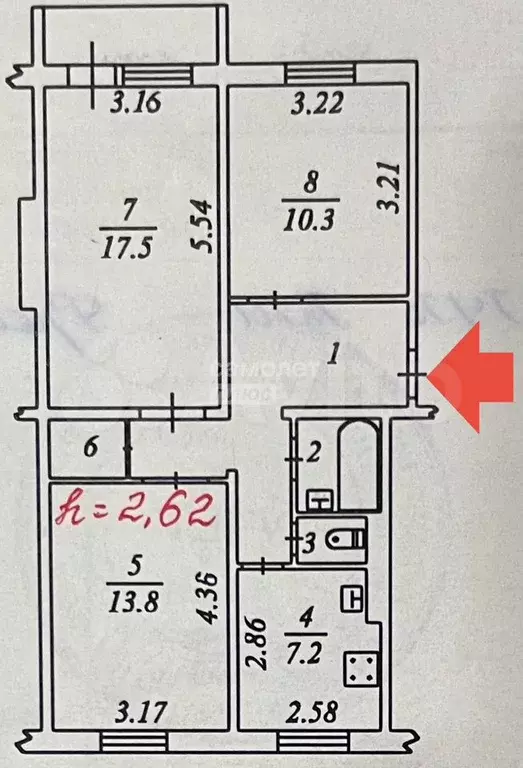 3-к. квартира, 65,6 м, 3/5 эт. - Фото 0