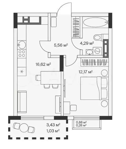 1-к. квартира, 39,9 м, 7/7 эт. - Фото 1